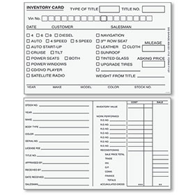 Auto Inventory Cards 5" x 8" White