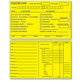 Auto Inventory Cards 5" x 8" Yellow