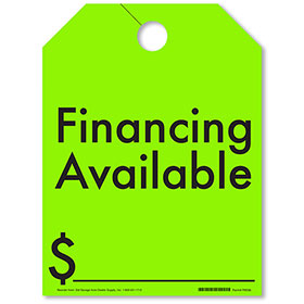 Financing Available Mirror Hang Tags - Fluorescent Green