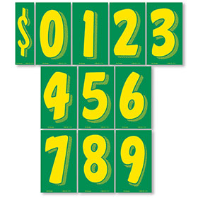 7.5" Peel & Stick Windshield Pricing Numbers - Green & Yellow