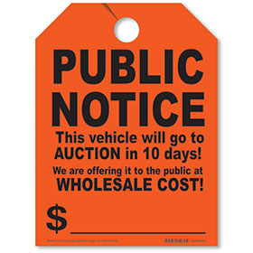 Public Notice Auction Fluorescent Rear View Mirror Tags