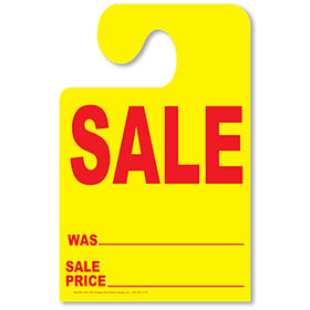 Fluorescent Yellow Hook Mirror Tag - SALE with Red Print