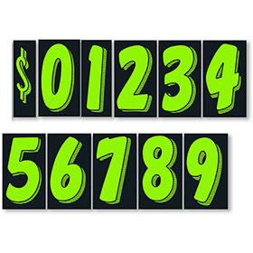 11.5" Windshield Pricing Numbers Kit - Chartreuse & Black